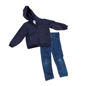Jacadi Paris Boys Navy Blue Zip Up Hoodie and Denim Jeans Set Size 6A 116cm